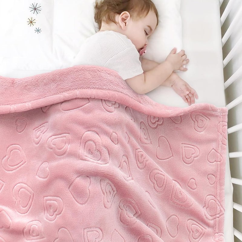 BORITAR Baby Blanket with Heart Design for Girls Ultra Soft Fleece Warm and Lightweight Blankets for Infant Toddler Newborn, 30x40 Inch, Blush Pink - Image 2